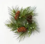 Realistic 12" Longneedle Juniper Pinecone Table Window Wreath, 3" Candle ring