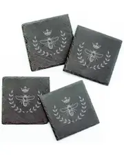 Susquehanna Glass Set of 4 Vintage Bee Square Slate Coasters