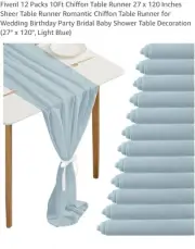 Fivenl 12 Pack - 10 Foot Table Runner - 27" Inches X 120 Inches - Light Blue