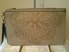 Milleni clutch bag with wrist strap. Laser cut, Taupe, NWT