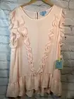 CeCe Women sheer ruffled sleeveles“Poppy Fields” blouse Peach Rose Pink Size XL