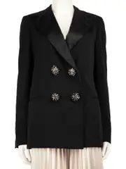 Black Wool Crystal Button Blazer