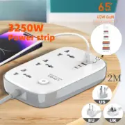 Universal Power Strip 65W GaN USB Charer 3250W Extension Cable Network Filter
