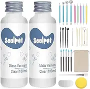 30Pcs Air Dry Clay Glaze with Clay Sculpting Tools, 100ml Gloss Matte Clay Varnish and Air Dry Clay Tools Kit, Clay Glaze Pottery Tool kit for High Gloss, Scratch Resistant, Sculpting, Modeling