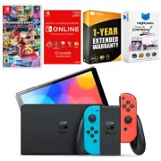 Nintendo Switch Neon Red/Blue OLED + Mario Kart 8 + NSO 1 Year Family Membership