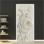 Door Stickers Creative Chrysanthemum Flowers 3D Mural Sticker for Door Living Room Bedroom Decoration PVC Self-Adhesive Wall Poster(95x215cm)