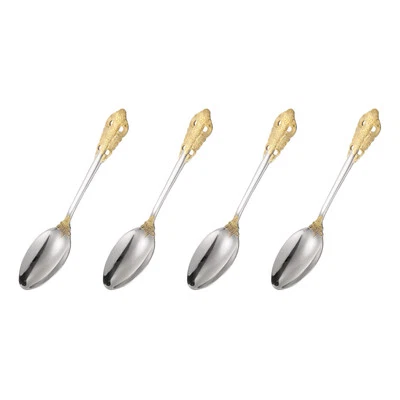 4 Pcs Round Soup Spoon, 7.9 Inch Stainless Steel Dinner Spoon, Gold/Silver