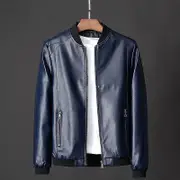 Spring Autumn New Leather Men's Casual Jacket Korean Fashionable Slim-fit Handsome Youth Biker Jacket blue L
