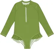 [ODAWA] Youth Long Sleeve Swimsuits, Olive Drab Toddler Girl Bathing Suits with Sleeves Size 3T