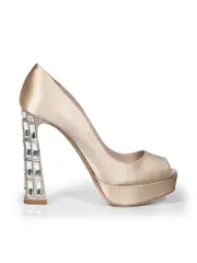 Cream Satin Crystal Embellished Heels