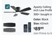 Ceiling Fans with Lights, 42 inch Low Profile Ceiling Fan Light Remote Control