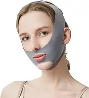 Chin Strap for Face Contouring - Reusable V Line Ice Silk Fabric Mask - Double Chin Shaping, Adjustable, Breathable Fabric - Jawline Shaper for Women & Men (Grey)