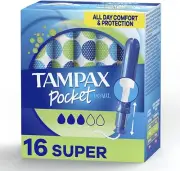 Tampax Pocket Pearl Tampons Super Absorbency w/ LeakGuard Braid, Unscented 16ct