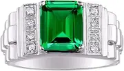 [Rylos] Mens Rings Sterling Silver Designer Style 10X8MM Emerald Cut Shape Gemstone & Genuine Sparkling Diamonds Color Stone Birthstone Rings For Men, Men's Rings, Silver Rings, Sizes 8,9,10,11,12,13