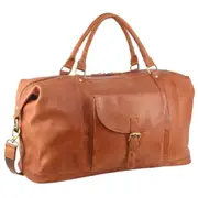 Pierre Cardin Rustic Leather Overnight Bag with front pocket - Cognac
