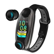 LT04 Wireless bluetooth Earphone Color Screen Wristband BT5.0 Hear Rate O2 Monitor Smart Watch BLACK COLOR