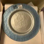 4 Portmeirion Glass Pearlescent light Blue/Silver 13.5” Platters w/Original Box