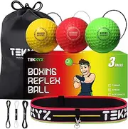 TEKXYZ Boxing Reflex Ball, 3 Difficulty Levels Boxing Ball with Headband, Softer Than Tennis Ball, Perfect for Reaction, Agility, Punching Speed, Fight Skill and Hand Eye Coordination Training