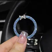 ALITTLEBYLIFE Car Bling Ring Emblem Car Accessories for Buttons & Knobs, Push Start Button Cover/Sticker, Key Ignition & Knob Ring Decoration, Bling Car Interior Accessories - Blue