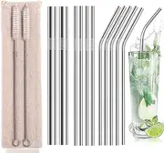 [T Tersely] 13pcs Reusable 304 Stainless Steel Straws- Various Metal Straws with 4 Straight 5 Bent 2 Boba Straws 2 Cleaning Brushes - Eco Friendly Drinking Straws (Silver)