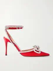 [MACH & MACH] MACH & MACH - Double Bow Crystal-embellished Silk-satin Pumps - Red - IT38 IT 38 Red