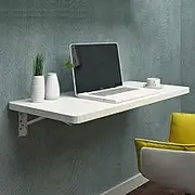 Floating White Wall Mounted Desk for Computer Workstation Space Saving Kitchen Dining Table Home Office Bedroom Hanging Drop Leaf Fold Down Table Compact Modern Design