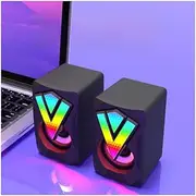 Gaming Speakers Computer Speaker USB Driver o 3.5mm AUX Input Portable Illumination 3Wx2 PC/Notebook/Desktop/Phone/Tablet/Game Console Surround Sound Bookshelf Speakers Happy Office Black