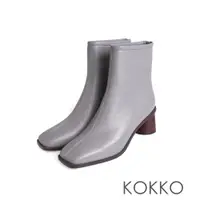 在飛比找蝦皮商城優惠-KOKKO復古方頭造特殊木紋鞋跟短靴灰色素面