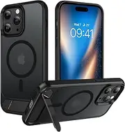 [DOMAVER] for iPhone 14 Pro Max Case Compatible with Mag Safe, Military-Grade Protection with Built-in Kickstand, Translucent Matte Back Shockproof Phone Cover for iPhone 14 Pro Max 6.7", Black