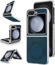 [Hongxinyu] for Samsung Galaxy Z Flip 6 5G Leather Case, [Compatible with MagSafe] PU Leather + Hard PC Shell Slim Durable Protective Phone Case Cover for Samsung Galaxy Z Flip6 5G 2024 (Blue)