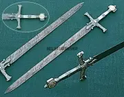 Custom Handmade 38" Long Medieval Knight Templar Damascus Blade Sword with Cover