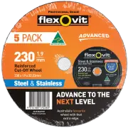 Flexovit 230 x 1.9 x 22.23mm Black Metal Cut Off Wheel - 5 Pack Cut-Off Supplies