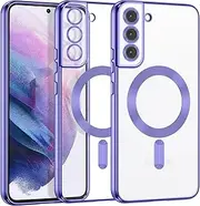 [VENINGO] Samsung Galaxy S21 5G Case Magnetic Compatible with Magsafe Transparent Phone Case & Purple Frame Shockproof Anti-Slip Non-Yellowing Protective Cover for Samsung S21 6.2 Inch, Purple