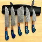 Handmade Damascus Steel Knife Set Of 5pcs With Leather Cover Chef Knives Set