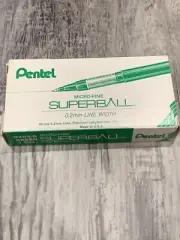 Vintage RARE Pentel R204-D Green Superball Roller Ball Pen Metal Tip Micro-Fine