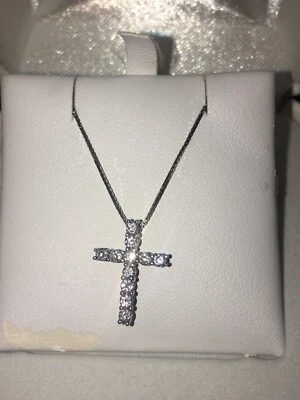 NEW 925 Sterling Silver Tiny .33 CT Cz Cross Necklace Slide Pendant Womens