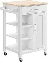 HOMCOM Kitchen Island Cart, Rolling Kitchen Island with Storage Shelf, Solid Wood Top, Drawer, for Dining Room, White