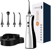 Cordless Water Flosser Teeth Cleaner, Portable Oral Irrigator with 4 Replaceable Nozzle, Inductive Charging, IPX7 Waterproof