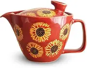 J-Kitchens Shozan Kiln Teapot with Tea Strainer, 8.5 fl oz (240 ml), for 1-2 People, Hasamiyaki, Sunflower, Dark Red