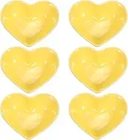 sourcing map Yellow Heart-Shaped Ceramic Side Dipping Bowl, 12" Porcelain Dish Bowl Set of 6, Mini Appetizer Plates Seasoning Dishes for Kitchen Home Wedding Party Restaurant