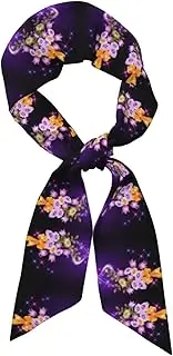 ALLiYa Light Romantic Flowers Long Strip Silk Scarf (Satin Cloth) Fashion Headwear Headband Tie Fashion Accessories, Black, One size