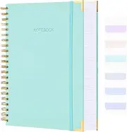 Amanple Spiral Notebook, College Ruled Notebook Journal, 8.5” x 11”, 300 Pages Leather Writing Journal for Women Men, A4 Hardcover Notebook for Work School, 24pcs Index Tabs, Teal