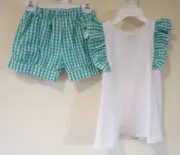 NWT Classic Whimsy Turquoise Check Short Outfit Girl's Size 7