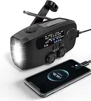 Hand Crank Radio - 2000mAh AM/FM/NOAA Weather Radio with LED Flashlight,USB Charged and Solar Power for Emergency,Camping - Black