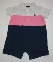 New Carter's Boys 12m 1 piece Romper Outfit Polo Handsome Navy & Yellow Natuical