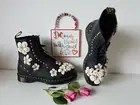 Dr Martens 3D big large white flowers 1460 8 hole black boots UK 9 EU 43 US 11