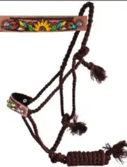 Showman Brown Nylon Mule Tape Halter & Lead With Handpainted Flower & Feather