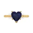 2 Heart Cut Rope Knot Blue Sapphire Promise Engagement Ring 14k Yellow Gold