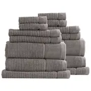 14pc Renee Taylor Cambridge 650GSM Textured Bath/Hand/Face Towel Mat Set Fossil