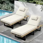 Livsip Sun Lounge 2pcs Outdoor Furniture with Cushion and Pillow Adjustable Height Bed Beige